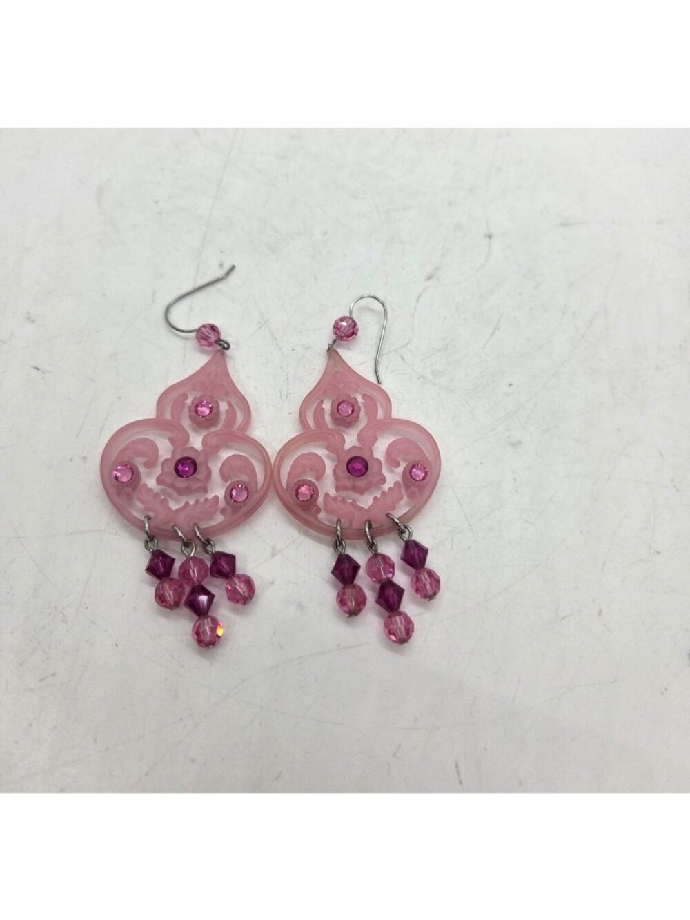 Tarina Tarantino PINK Filigree Chandelier Earrings Beaded Drops Light Jewelry
